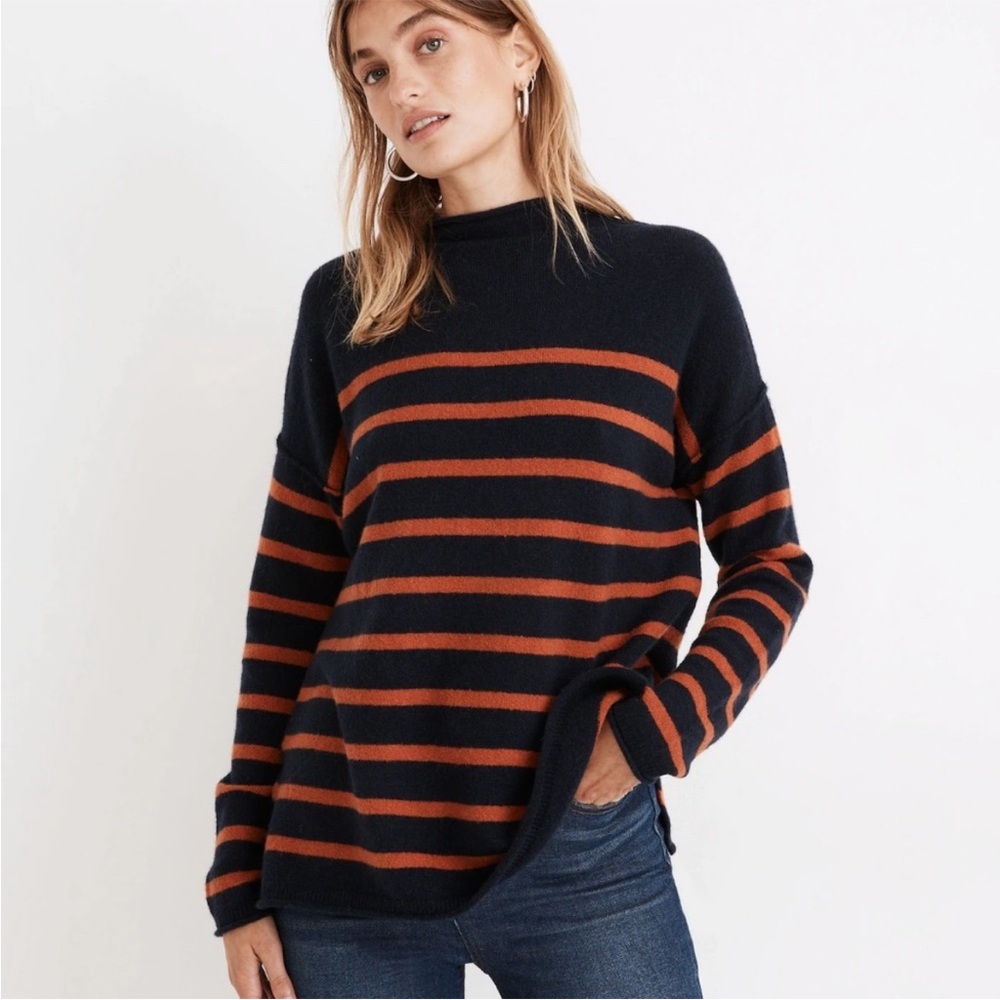 BOGO! Madewell Striped Whitworth Rollneck Sweater Heather Atlantic Navy Small